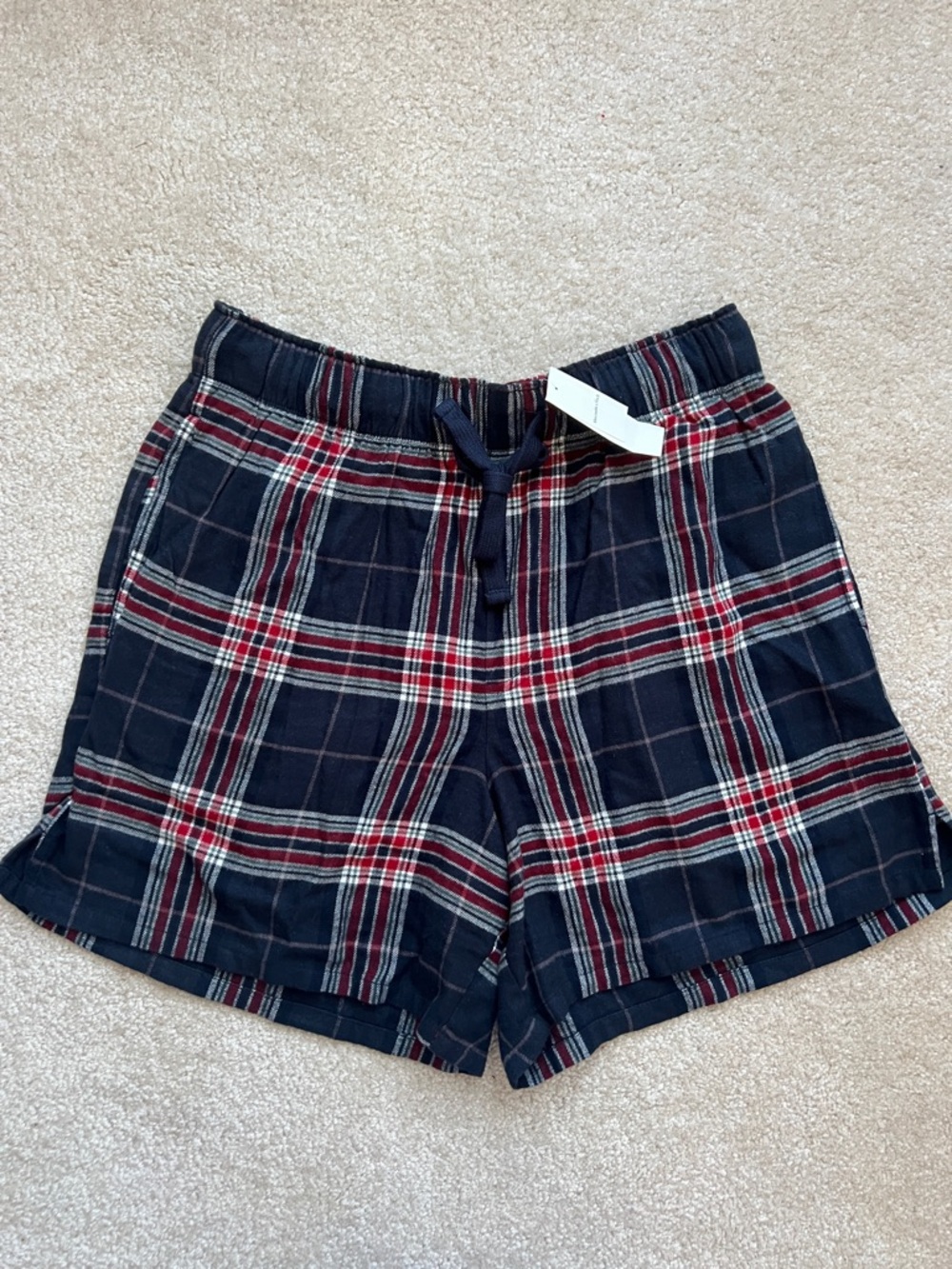 Abercrombie & Fitch Navy Plaid Unisex Lounge Pajama Shorts with Red Accents